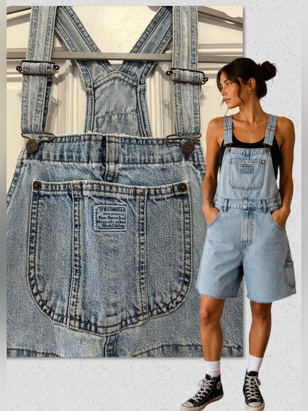 True Vintage 90s Levi’s Denim Bib Overalls Cutoff Shorts Rare Two Horse Heritage